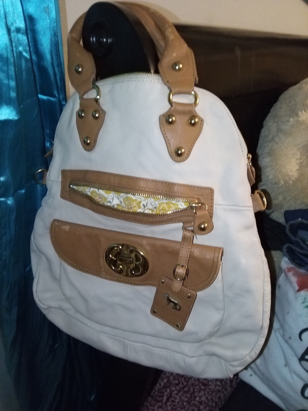Emma Fox Cream and Tan Leather-Trim Shoulder Bag with Gold Hardware Accent - Picture 6 of 6